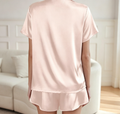 Short-Sleeve Satin Two-Piece Button-Up Loungewear Set