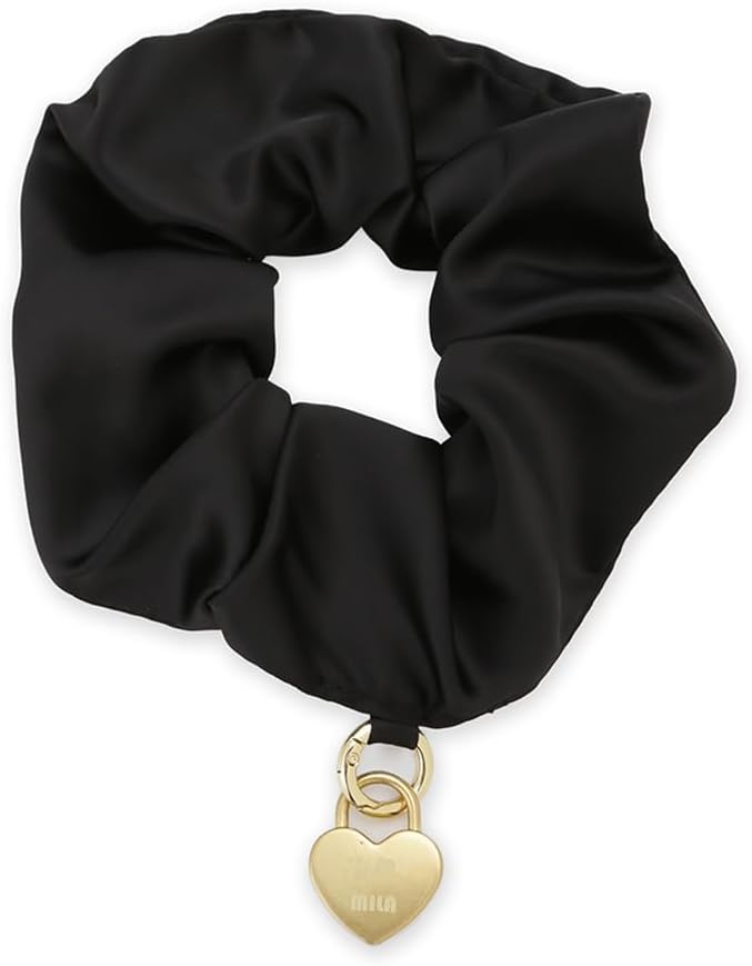 Women's Satin Charm Scrunchie with Heart Motif