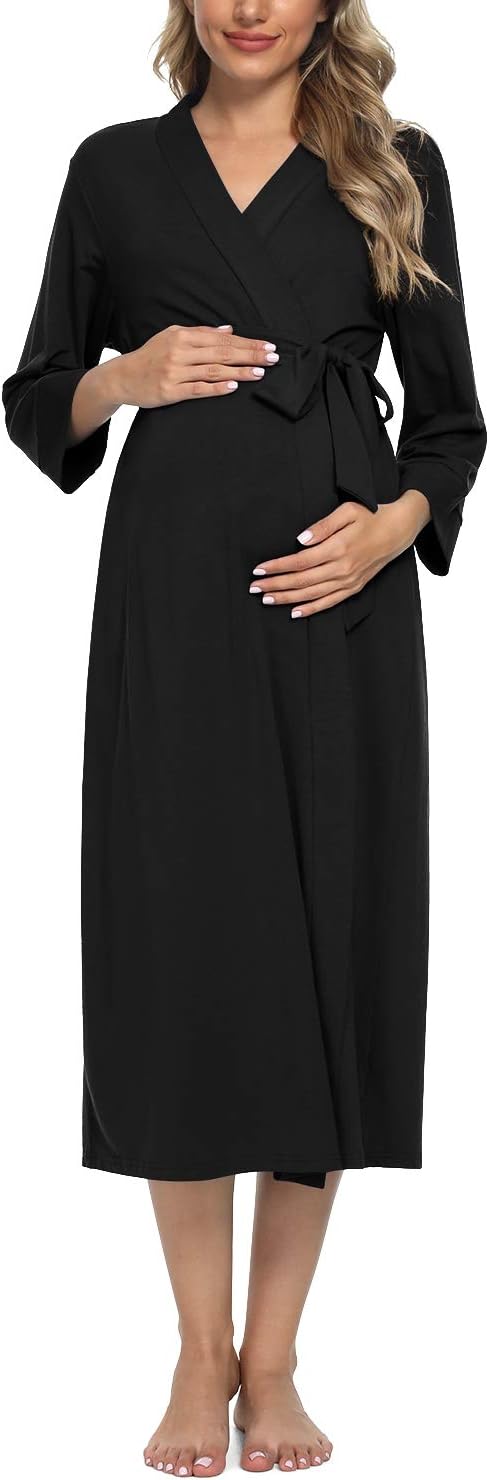 Women's Maternity Pajamas, Delivery/Grooming/Nursing/Hospital Robe, Kimono, Long Maternity Home Wear
