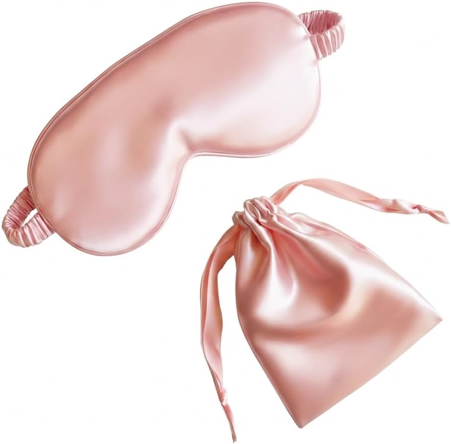 Eye Sleep Mask Silk Eye Mask for Sleeping Silk Eye Cover Soft Satin Elastic Strap with Silk Storage Bag Pink