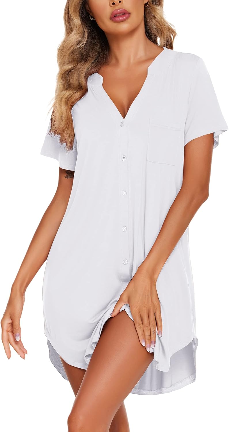 Women's Pure Cotton Robe, Short-Sleeved Button-Up Pajamas, Soft Loungewear