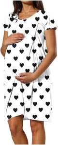 Women's heart-print maternity nursing dress, short-sleeved nursing robe, maternity wear