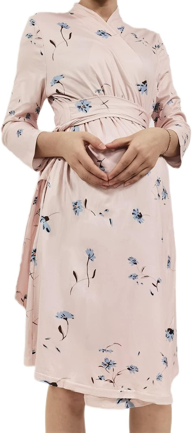 Women's maternity nursing robes, including matching swaddle blankets, hospital maternity robes