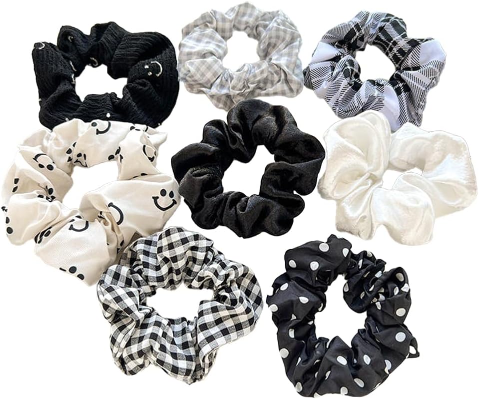 Set of 8 Scrunchies, Monotone, Hair Elastic, Selectable Gentle on Hair, High Elastic, Stylish, Adult, Women, Hair Accessories, Mother's Day Gift