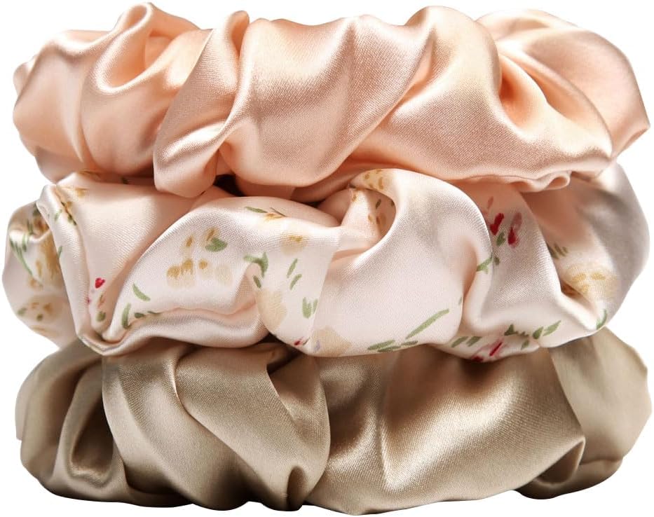 3Pack Silk Scrunchies - Mulberry Silk 16 Momme - 30 Colors - Hair Ties for Women & Girls