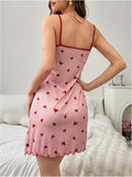 Cute Heart Print Spaghetti Straps Sexy Color-Blocked Lace