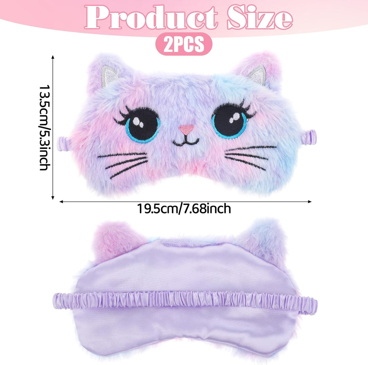 Sleep Mask for Kids, 2 Pcs Cute Cat Sleeping Eye Mask Colorful Soft Plush Girls Sleep Masks Comfortable Funny Animal Night Eye Masks for Sleeping for Women Girls Home Travel