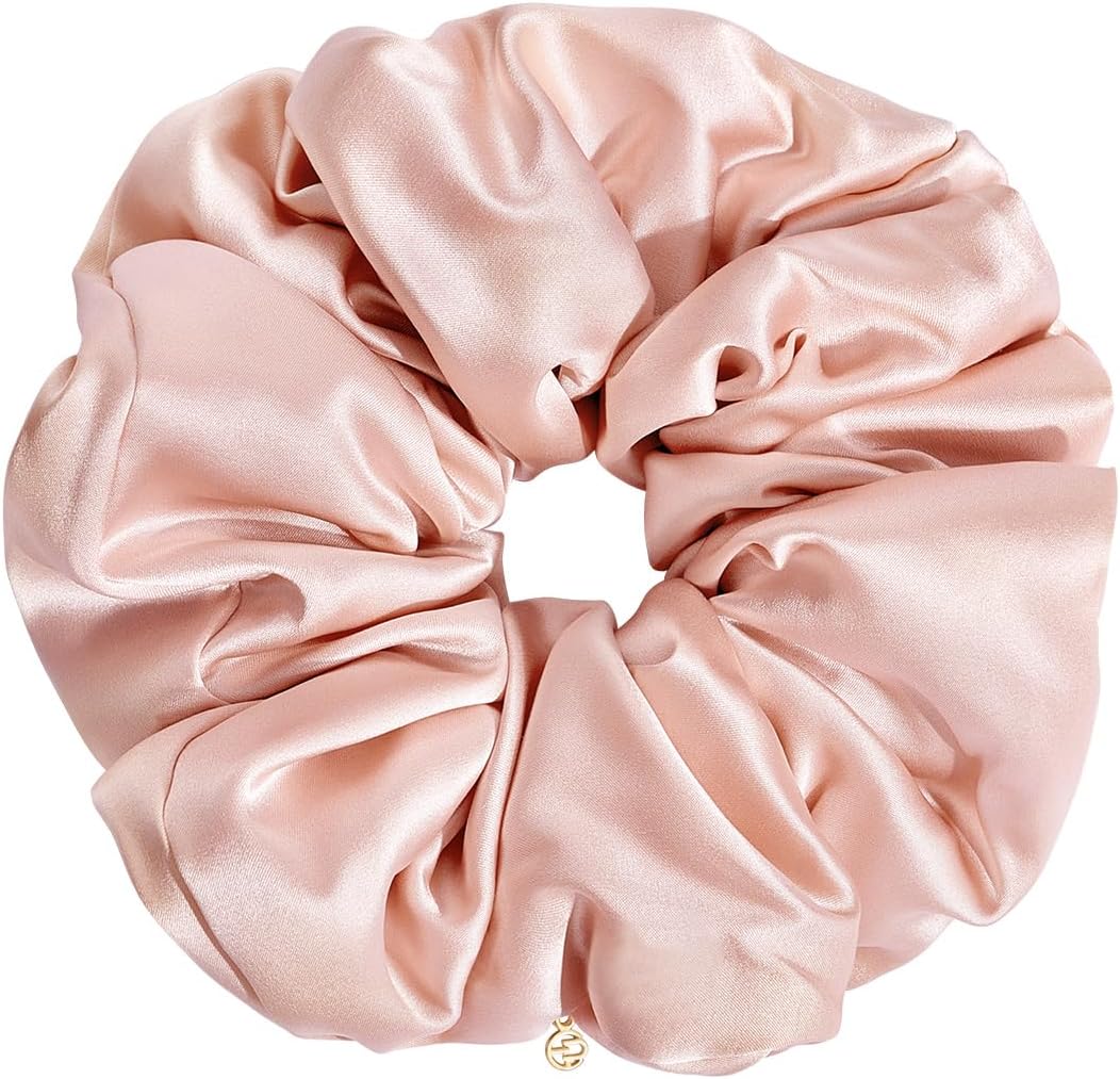 Silk Scrunchies 19 Momme, Gentle Hair Ties, Cotton Filled, Oversized Hair Scrunchies for Ponytail, Bun, Sleep, Gifts for Women Girls, Pink