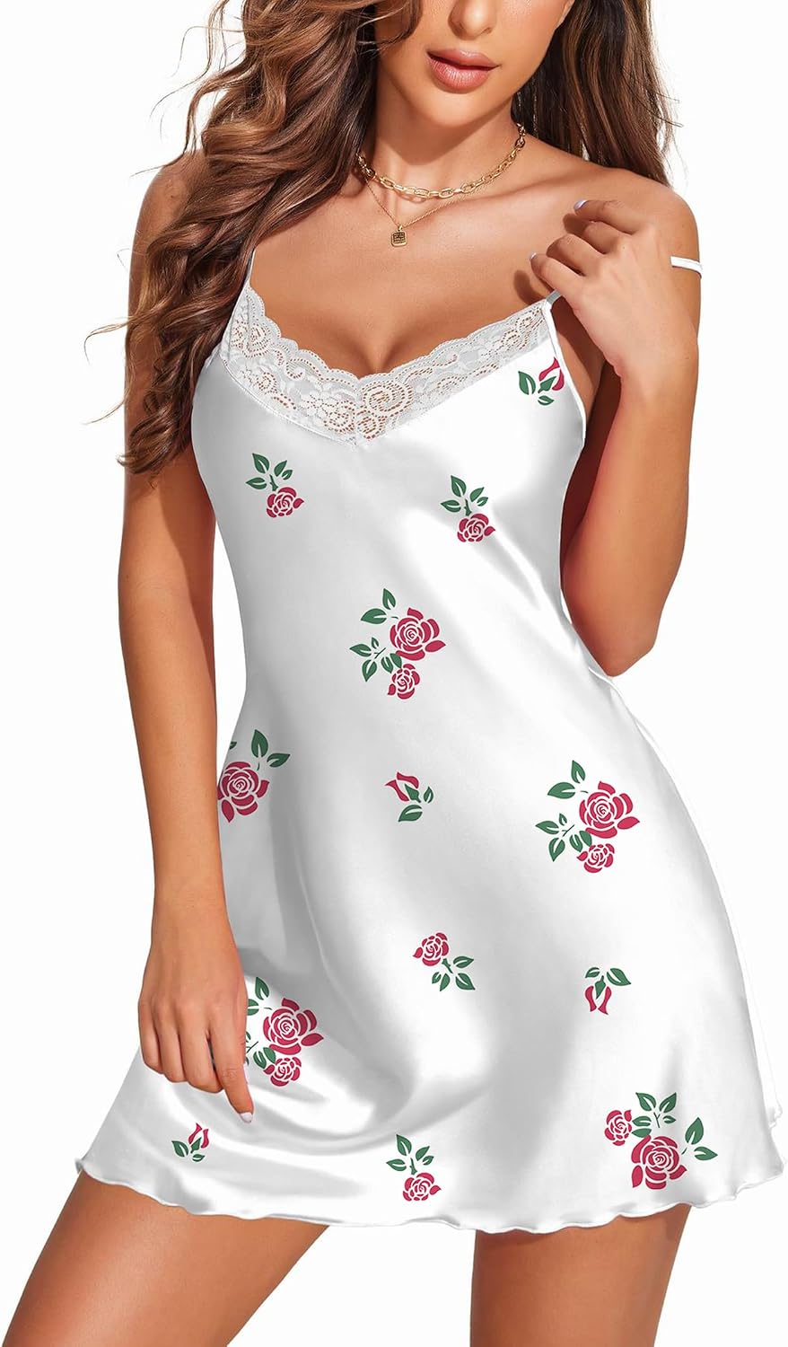 Sexy Lace Camisole Satin Silk Nightgown for Brides
