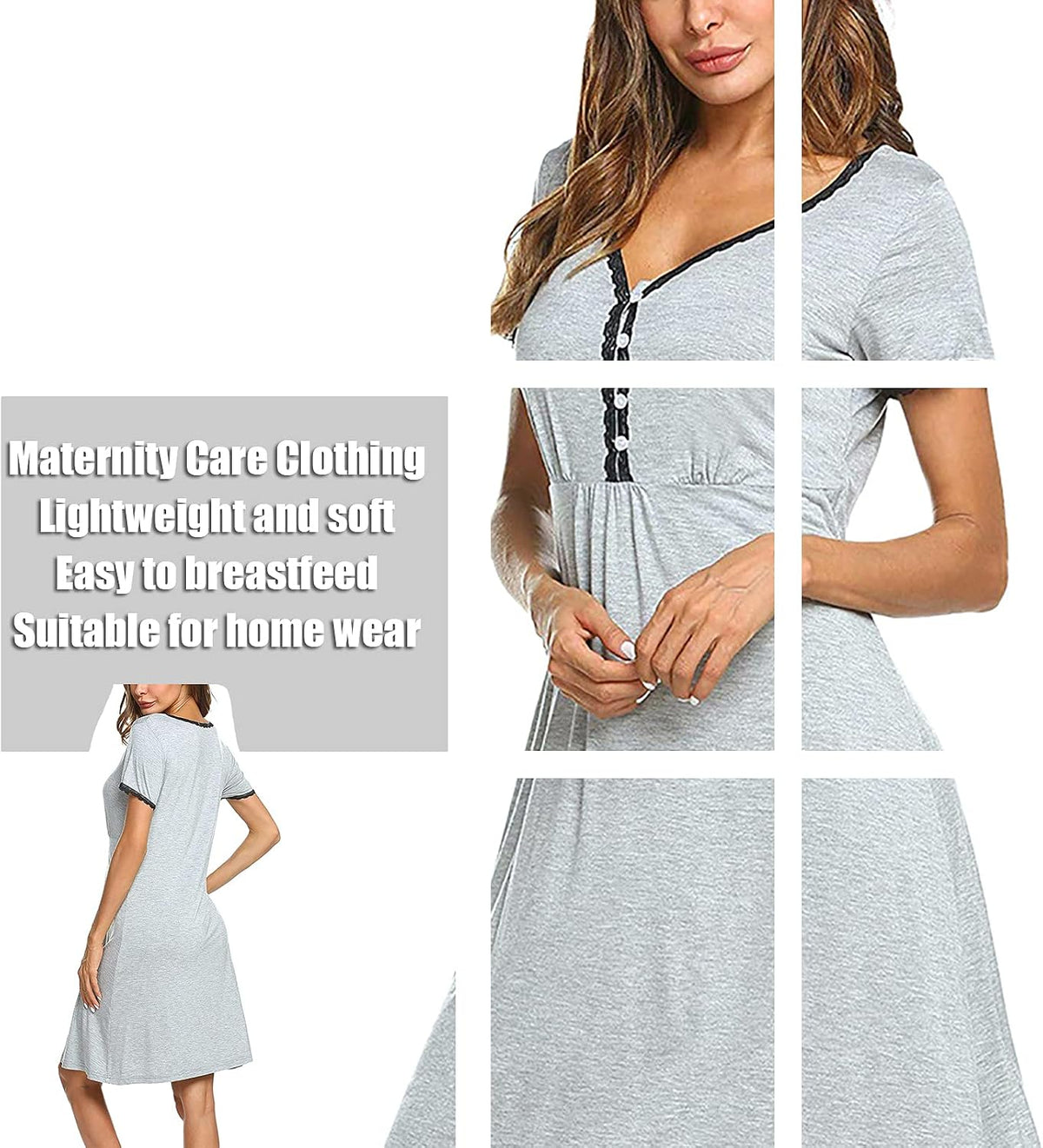 Women's three-in-one maternity/labor/pregnancy/nursing robe, short-sleeved pleated nursing nightgown
