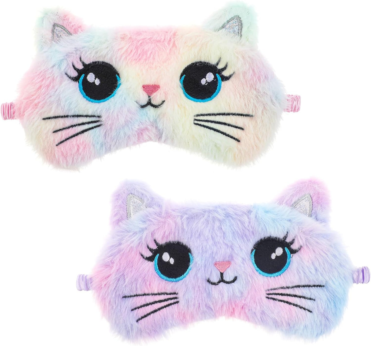 Sleep Mask for Kids, 2 Pcs Cute Cat Sleeping Eye Mask Colorful Soft Plush Girls Sleep Masks Comfortable Funny Animal Night Eye Masks for Sleeping for Women Girls Home Travel