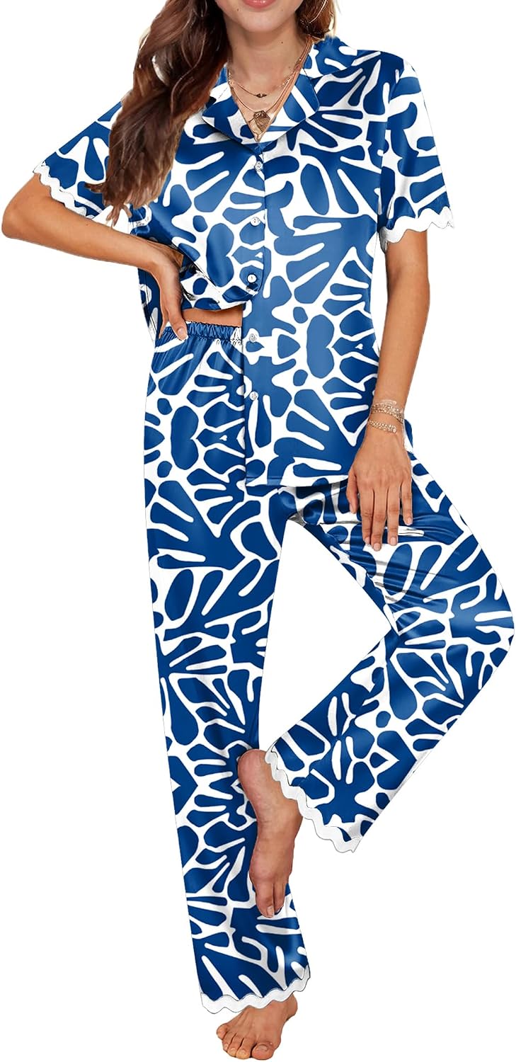 Button-Up Two-Piece Pajama Set, Shorts, Long-Sleeved, Long Pants