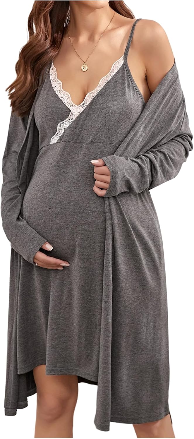Women's maternity pajama set, V-neck nursing robe set