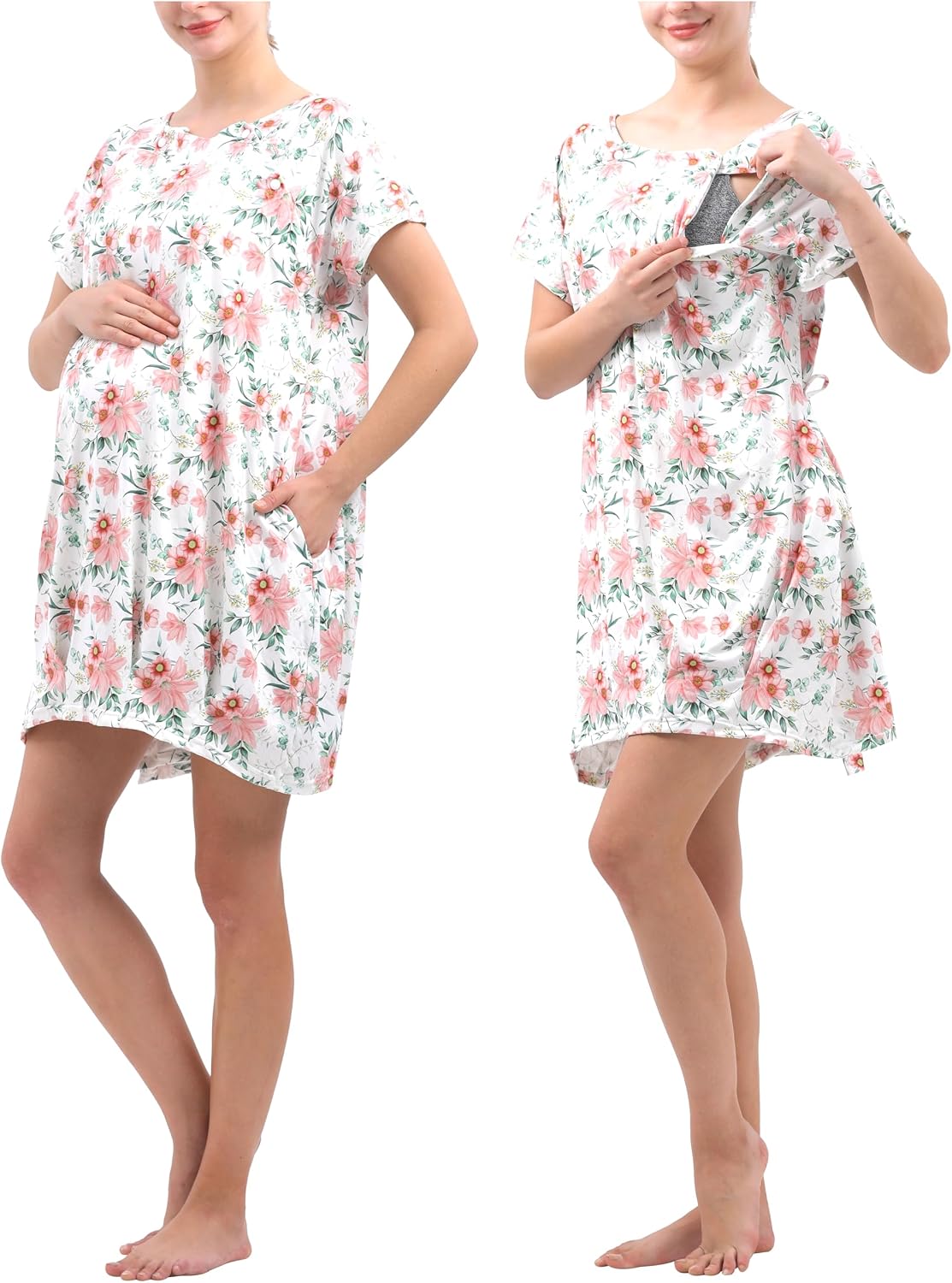 With pockets, backless nursing pajamas, women's nursing maternity robe