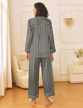 Pajama Set, Long-Sleeved Button-Up Top with Striped Pants