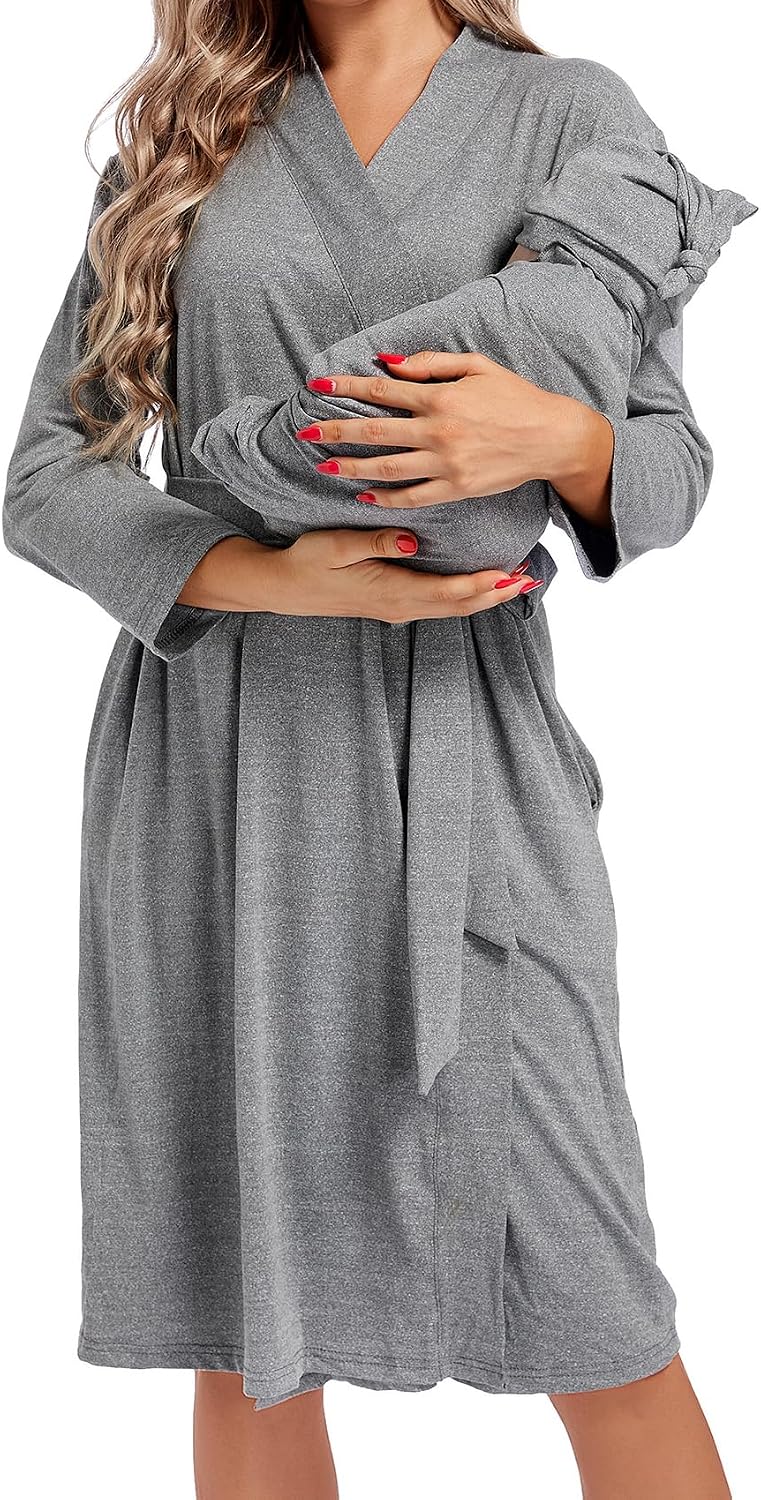 Maternity robes, including matching swaddle blankets, postpartum maternity bathrobes and pajamas