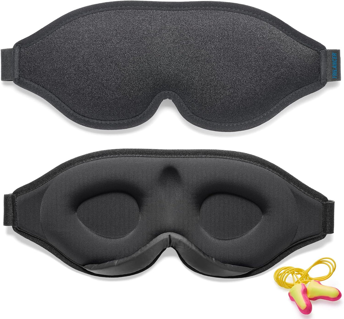 Innovative Sleep Mask for Men and Women 100% Light Blocking Ergonomic Adjustable Eye Mask with Earplugs Sleep, Nap, Meditation, Travel, Comfortable Night's Sleep (Black)