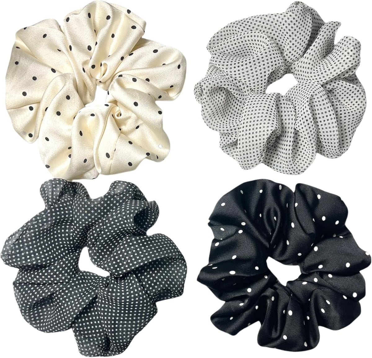 Large satin Scrunchies XL Silk Oversized Scrunchie for Thick long Hair Scrunchy Bobbles Hair Ties Jumbo for Women Girls (BW DOT)