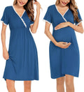Women's 3-in-1 maternity/birth/nursing robe, short-sleeved pleated maternity pajamas, suitable for nursing